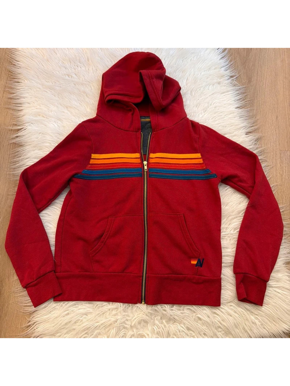Aviator NatRed & orange striped zip up hoodie  size XS